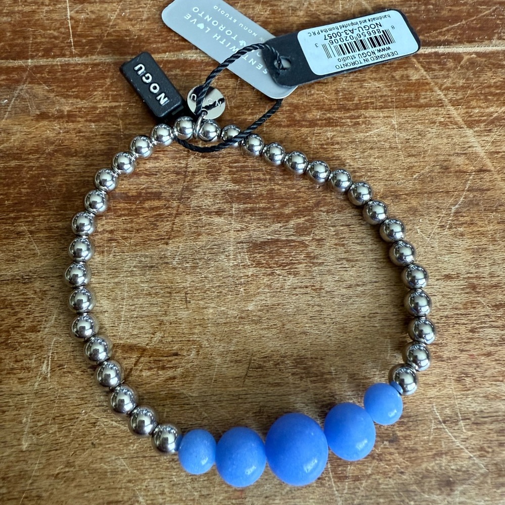 Silver and Blue Nogu Stretch Beaded Bracelet